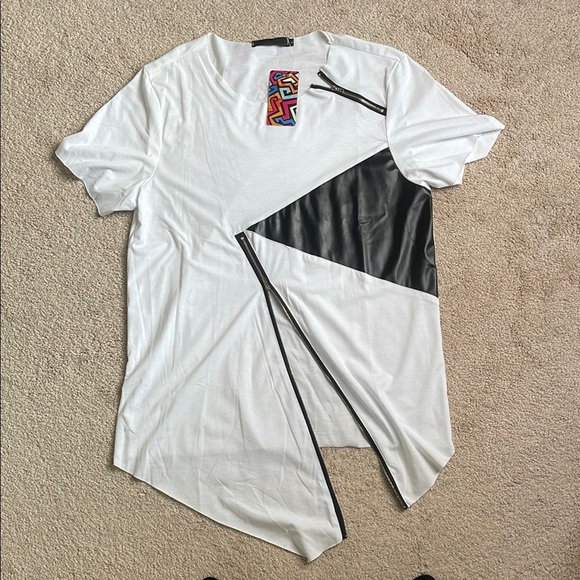 Zippered asymmetrical and Black Men's Shirt - Picture 2 of 4